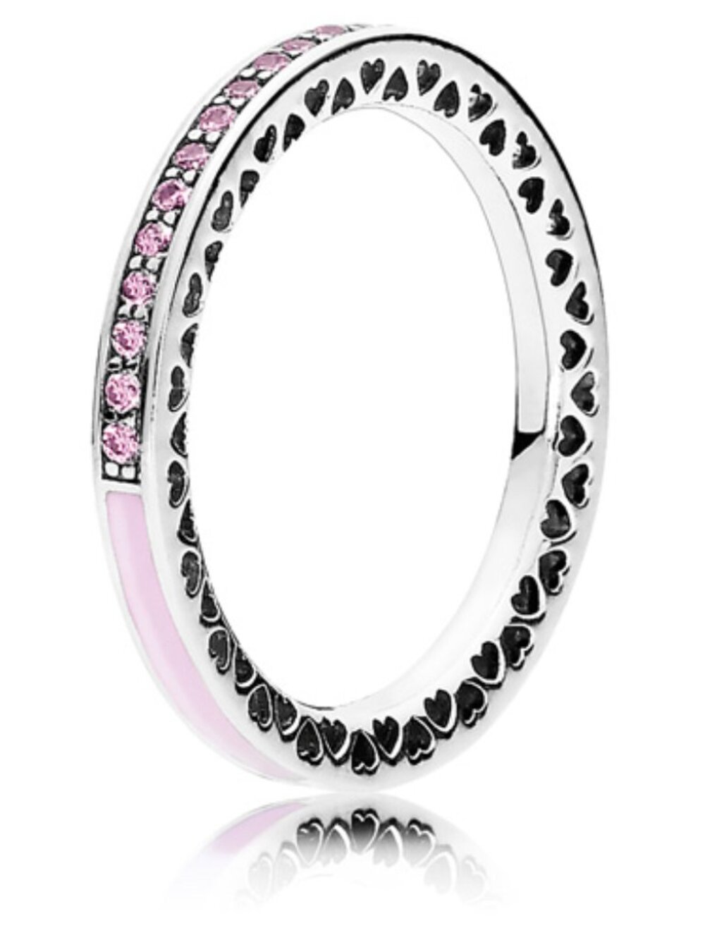 PANDORA Radiant Hearts Ring Stackable Pink Enamel 191011PCZ-56 Size 7 1/2